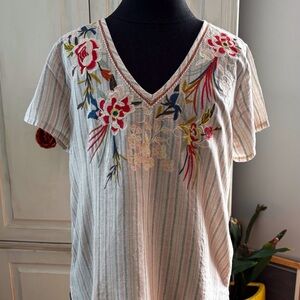 Solitaire Cream and Pink Embellished Flutter Sleeve Blouse